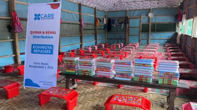 Stacks of school supplies ready for CBB distribution