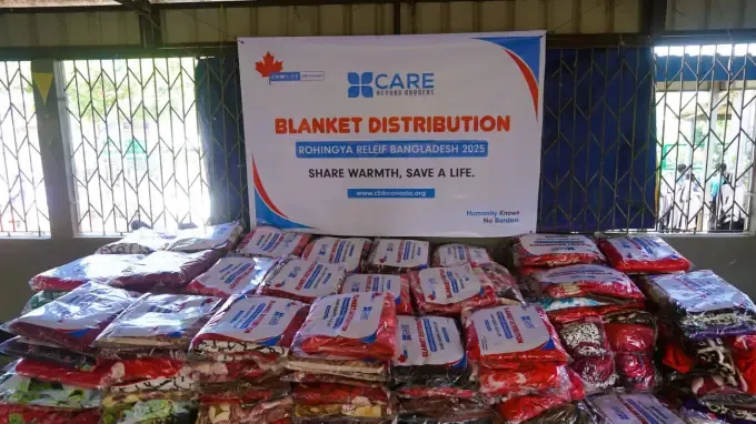 Stacks of CBB blankets ready for distribution