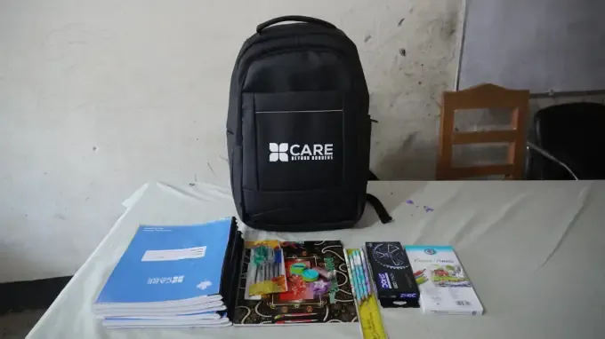 A CBB backpack filled with school supplies