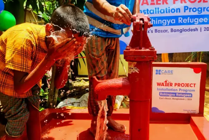 Fresh water flows from a new CBB hand-pump